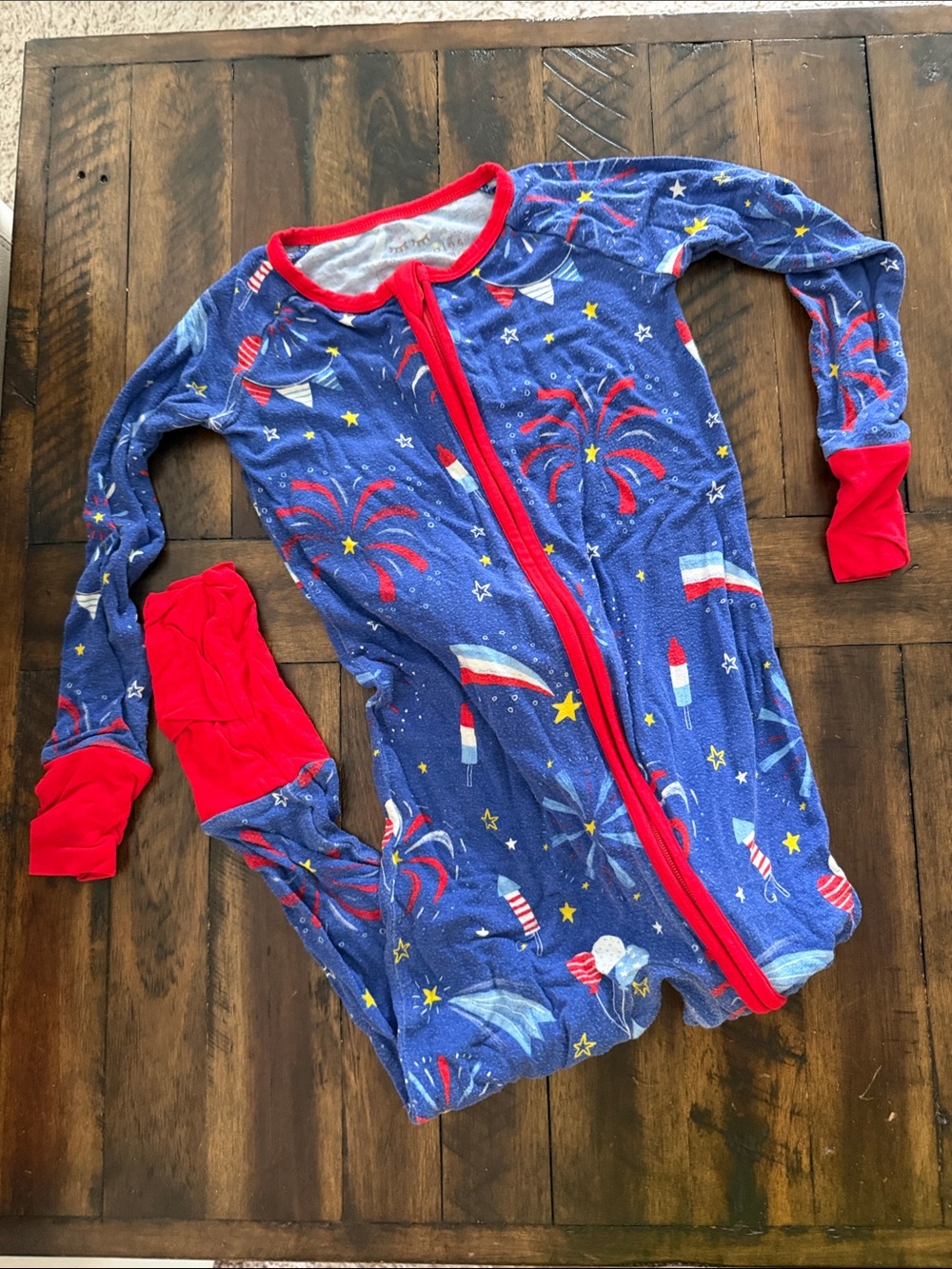 Little Sleepies Blue & Red Fireworks Print Pajama Zip One-Piece